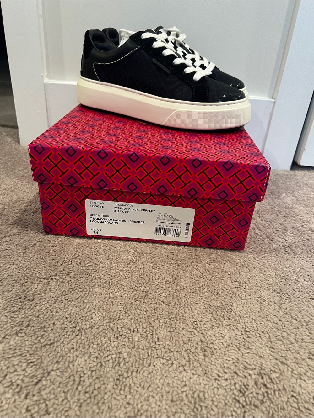 Tory Burch Kids Black and White Logo-Embossed Platform Sneaker